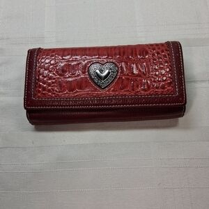 Elegant Red Crocodile Embossed Wallet with Heart Detail